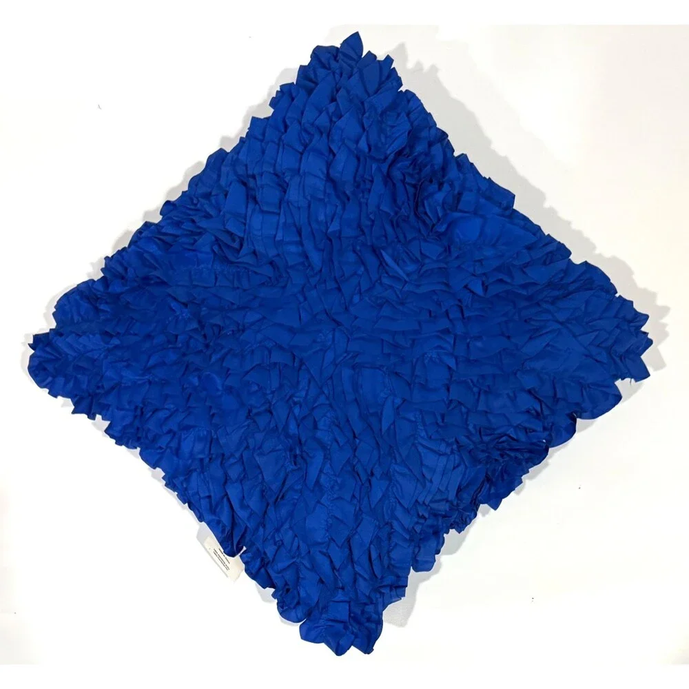 LivingQuarters Blue Textured Throw Pillow Decorative Ruffle Accent Cushion Loft